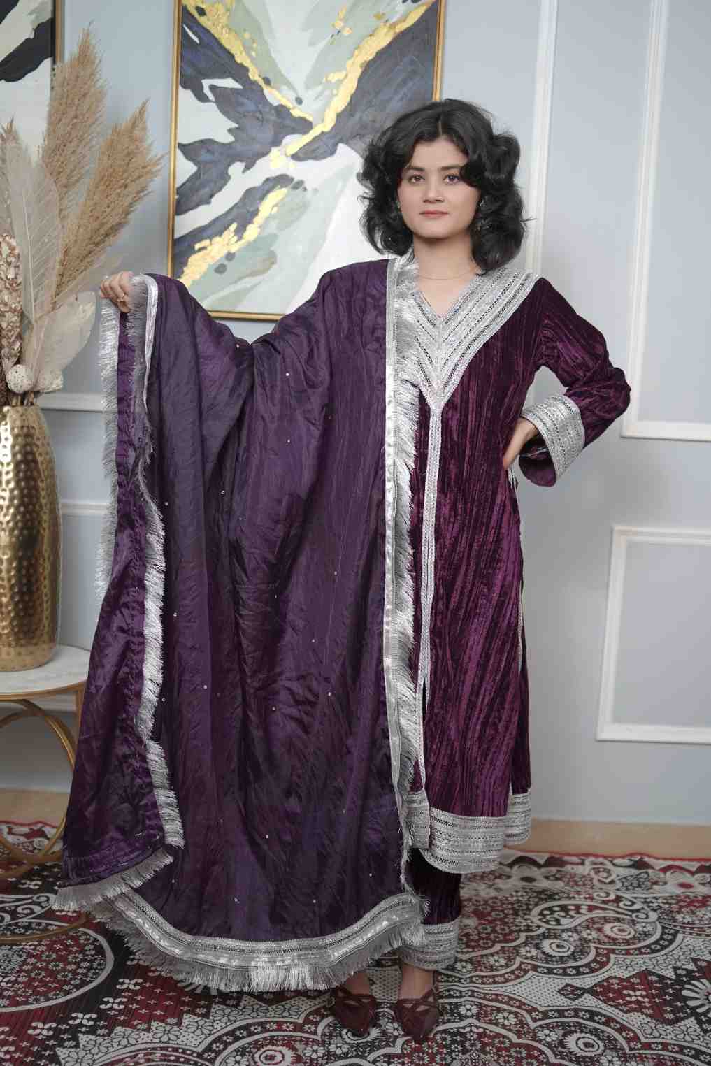 Velvet A-Line Suit Set With Dupatta