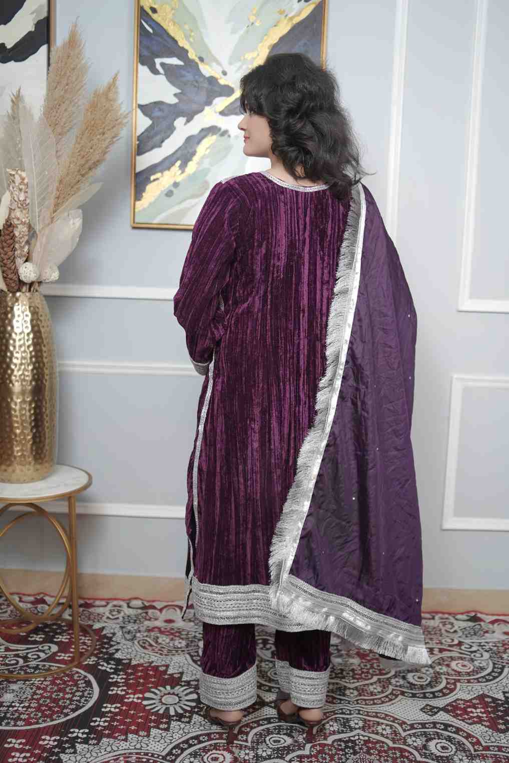Velvet A-Line Suit Set With Dupatta