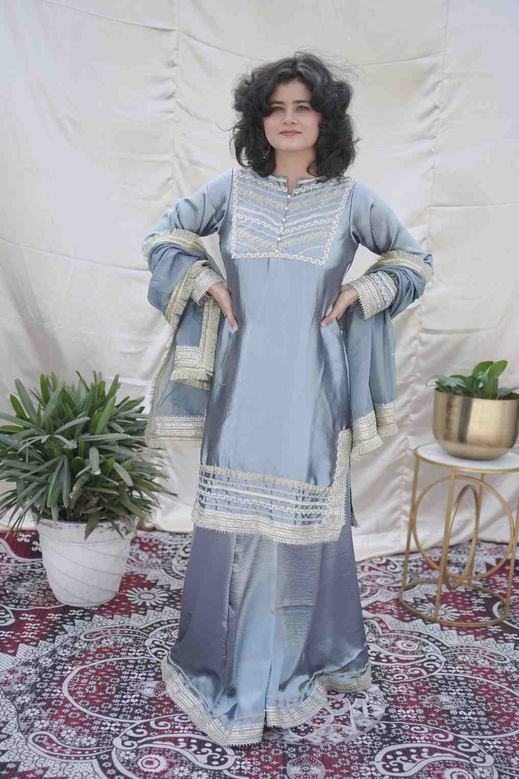 Micro Velvet Suit Set With Organza Dupatta