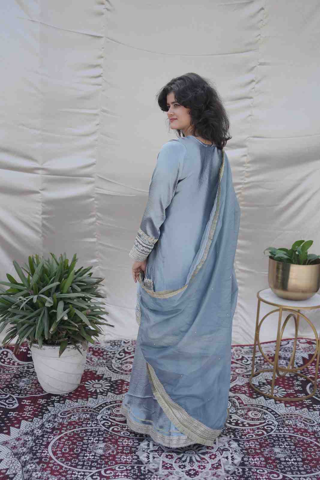 Micro Velvet Suit Set With Organza Dupatta