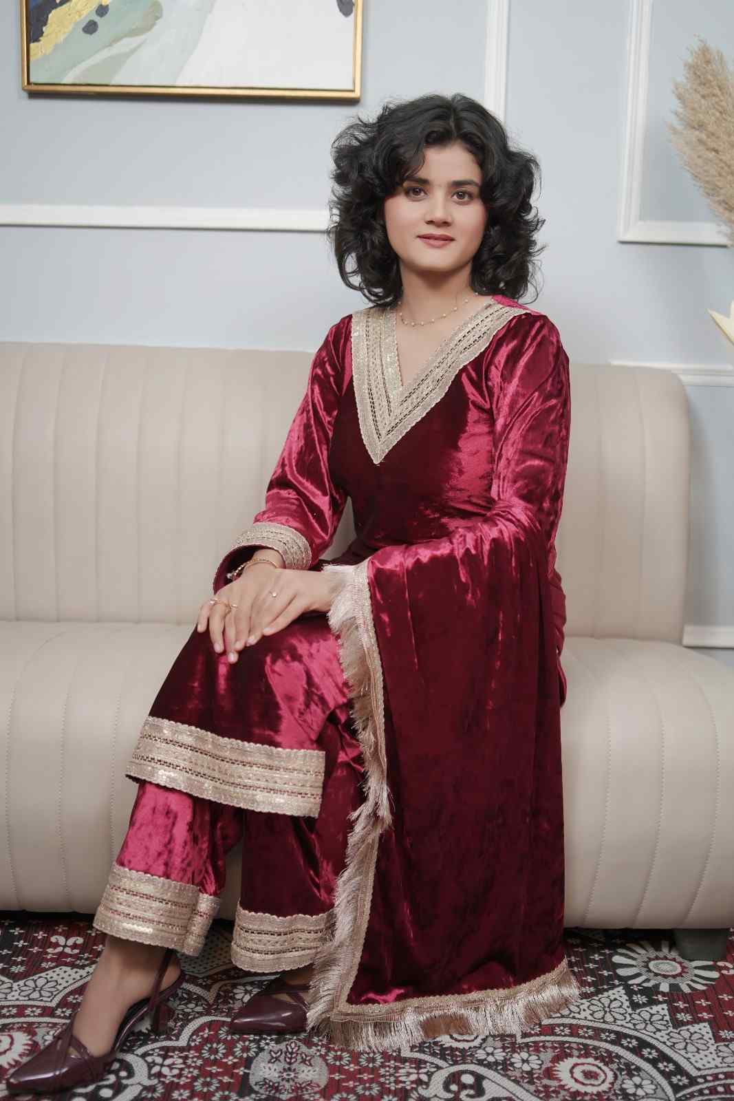 Velvet Regular Fit Suit Set With Velvet Dupatta