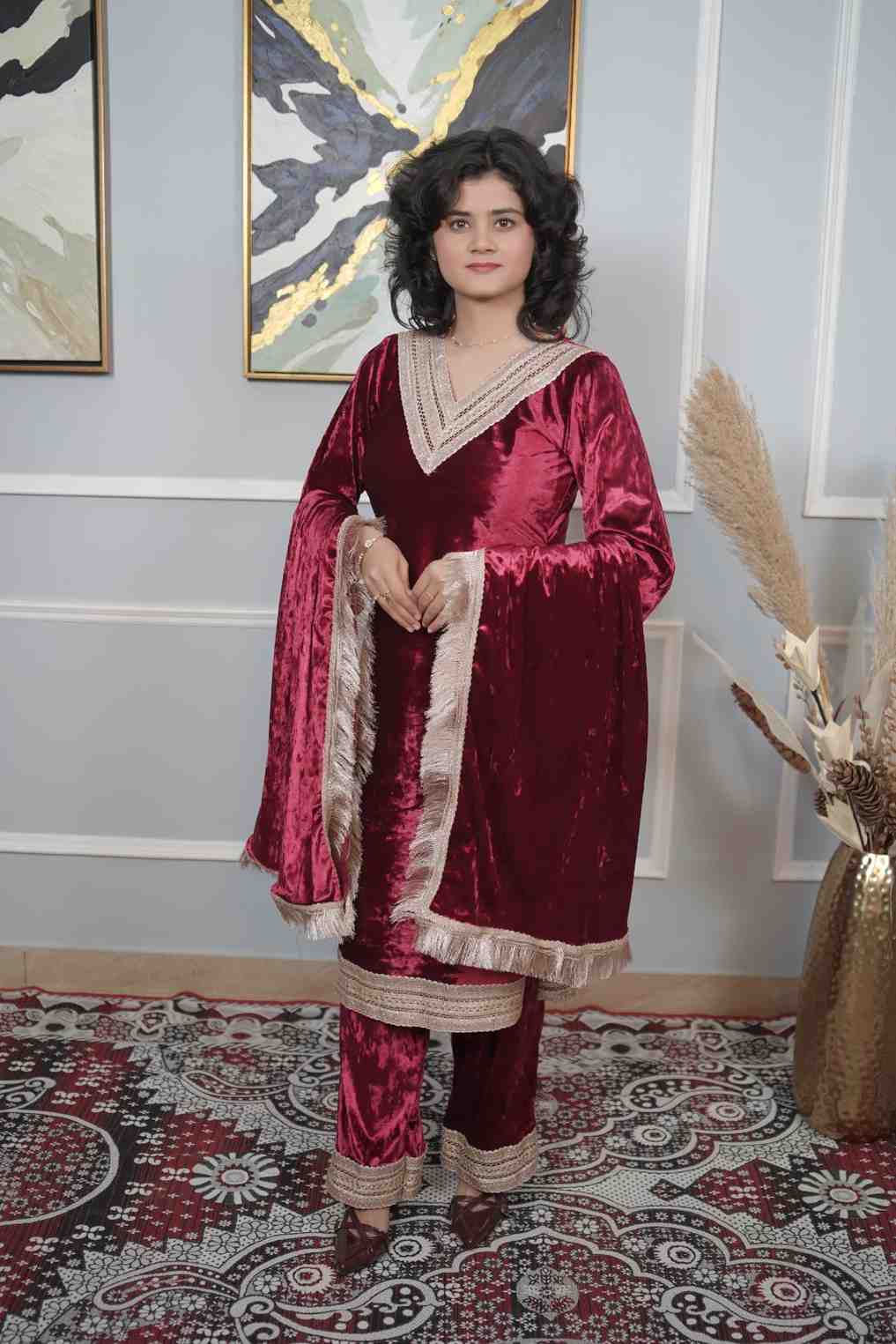 Velvet Regular Fit Suit Set With Velvet Dupatta