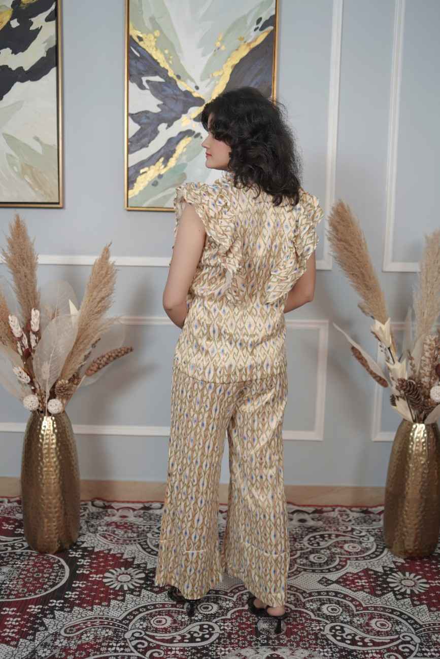 Viscose Blend Golden Ruffle Co-Ord Set
