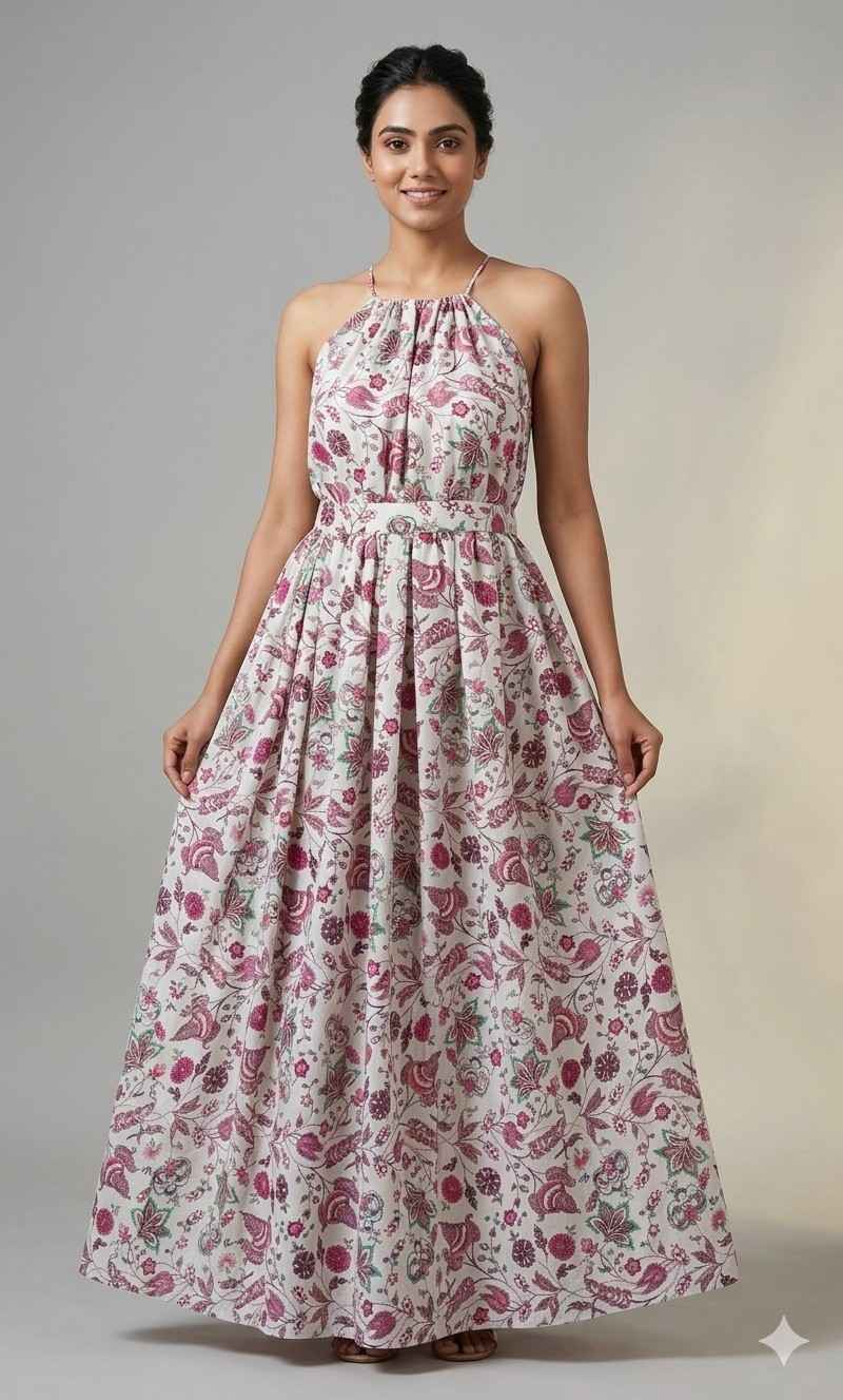 Floral Print Halter neck Maxi Dress