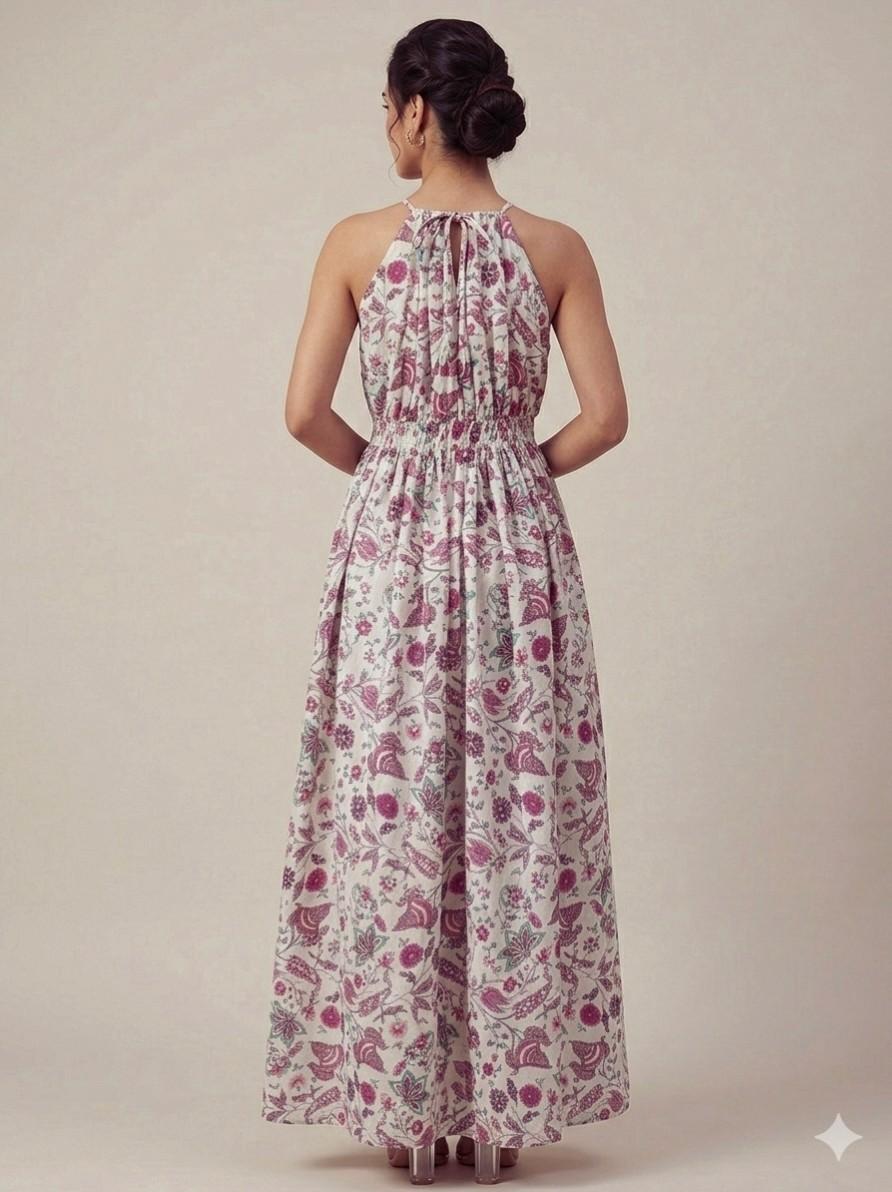 Floral Print Halter neck Maxi Dress