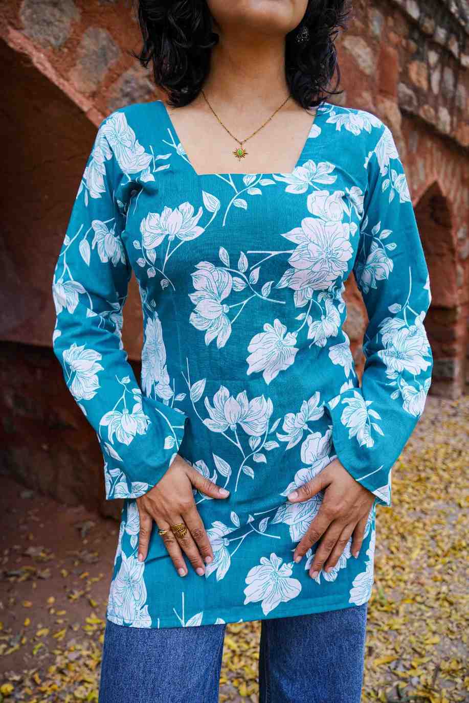 Teal Green Short Adjustable Kurti